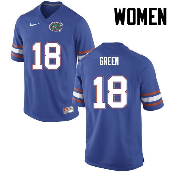 Women's NCAA Florida Gators Daquon Green #18 Stitched Authentic Nike Blue College Football Jersey LUA4365QF